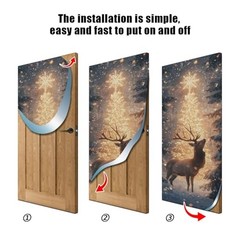 Christmas Deer Door Cover, Stretch Fabric Backdrop Door Porch 35 x 79 in