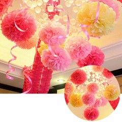 Pink Paper Flowers Tissue Pom Poms Hanging Flower Ball Wedding Party Decor 25Pcs