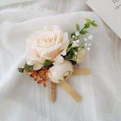 Champagne Color Rose Wrist Corsage and Boutonniere Set Artificial Corsage Wri…