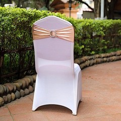 10 Blush Metallic Spandex Chair Sashes with Silver Buckles Wedding Decorations
