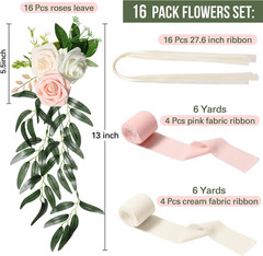16 Pcs Wedding Aisle Decorations – Pink Beige Rose & Eucalyptus Decor
