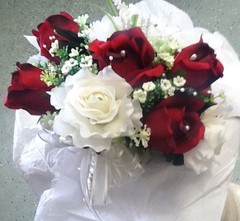 15 Pc Set Apple Red And Ivory touch.of silver Wedding Bouquet Rush orders