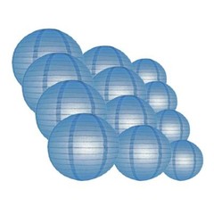 12-PC Astra Blue Paper Lantern Assorted Decoration Combo Set, 12/10/8-Inch