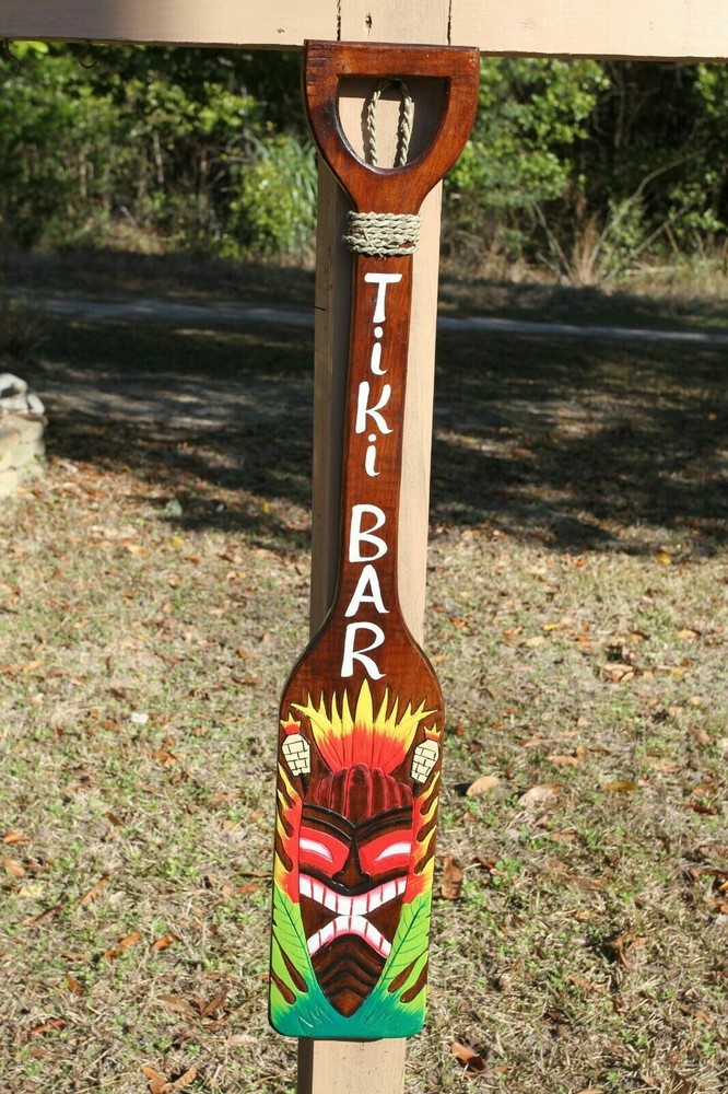 Beach Wedding Tiki Bar Decor, Hand-Painted Vibrant Colors Wood Tiki Paddle