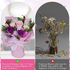 Preserved Real Roses Bouquet – Mixed Color Eternal Roses with Dried