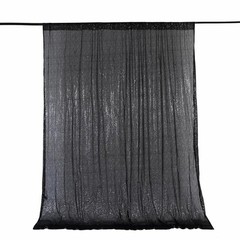 BLACK 8 ft x 8 ft Sequined Backdrop Curtain Wedding Party PhotoBooth Decorations