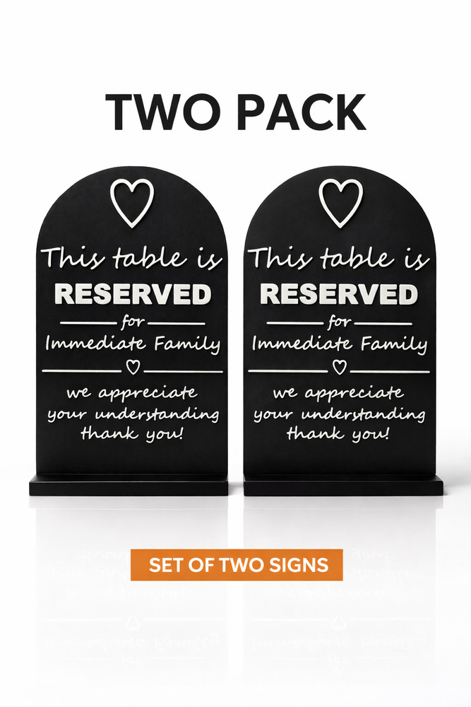 Wedding Reserved Table Signs Immediate Family 2 or 4 Pack Black Stand Decor