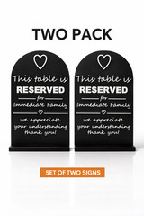 Wedding Reserved Table Signs Immediate Family 2 or 4 Pack Black Stand Decor