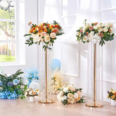 4-Piece Gold Metal Column Wedding Flower Stand 31.5 In. 80 Cm with Metal Laminat