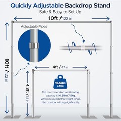 Pipe and Drape Backdrop Stand Heavy Duty Adjustable Backdrop 10x10ft Silver
