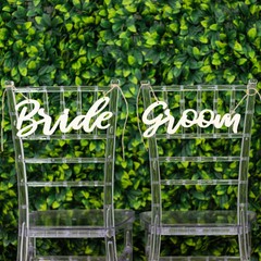 NATURAL 2 Wooden 12″ x 5″ Bride and Groom Chair Signs Wedding HANGING DECOR