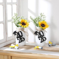 Graduation Decorations Class of 2025 2PCS Glass Mason Jars with 2025 Wooden T…