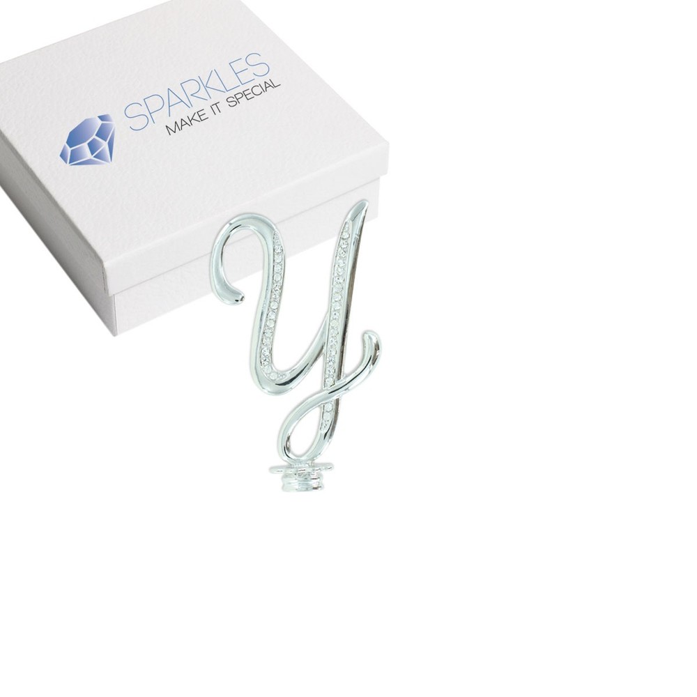 Rhinestone Y Cake Topper Monogram Birthday Wedding Diamond Silver Crystal 4″