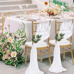 White Chair Sashes Wedding Aisle Decorations: 24 Packs 8ft Long Draping Fabric