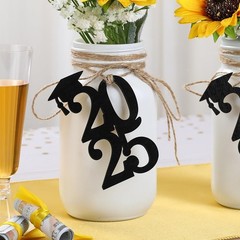 Graduation Decorations Class of 2025 2PCS Glass Mason Jars with 2025 Wooden T…