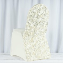 Ivory Satin Rosette SPANDEX Stretchable Banquet CHAIR COVER Wedding Baby Shower