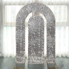 2 SILVER Big Sequin Wedding Arch Backdrop Stand Covers Wedding Events Party