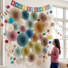 9 Pack Boho Paper Fan Decorations, Neutral Hanging Fans for Classroom Decor, …