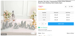 “Mr & Mrs” Freestanding Sliver Glitter Sign