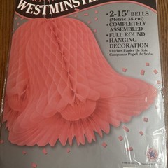 VTG 1998 Beistle Westminster Big Wedding Bells 2 15 In Decor Honeycomb Pink USA