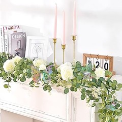 6 Ft White Flower Garland with 3D Butterfly, Artificial White Rose a