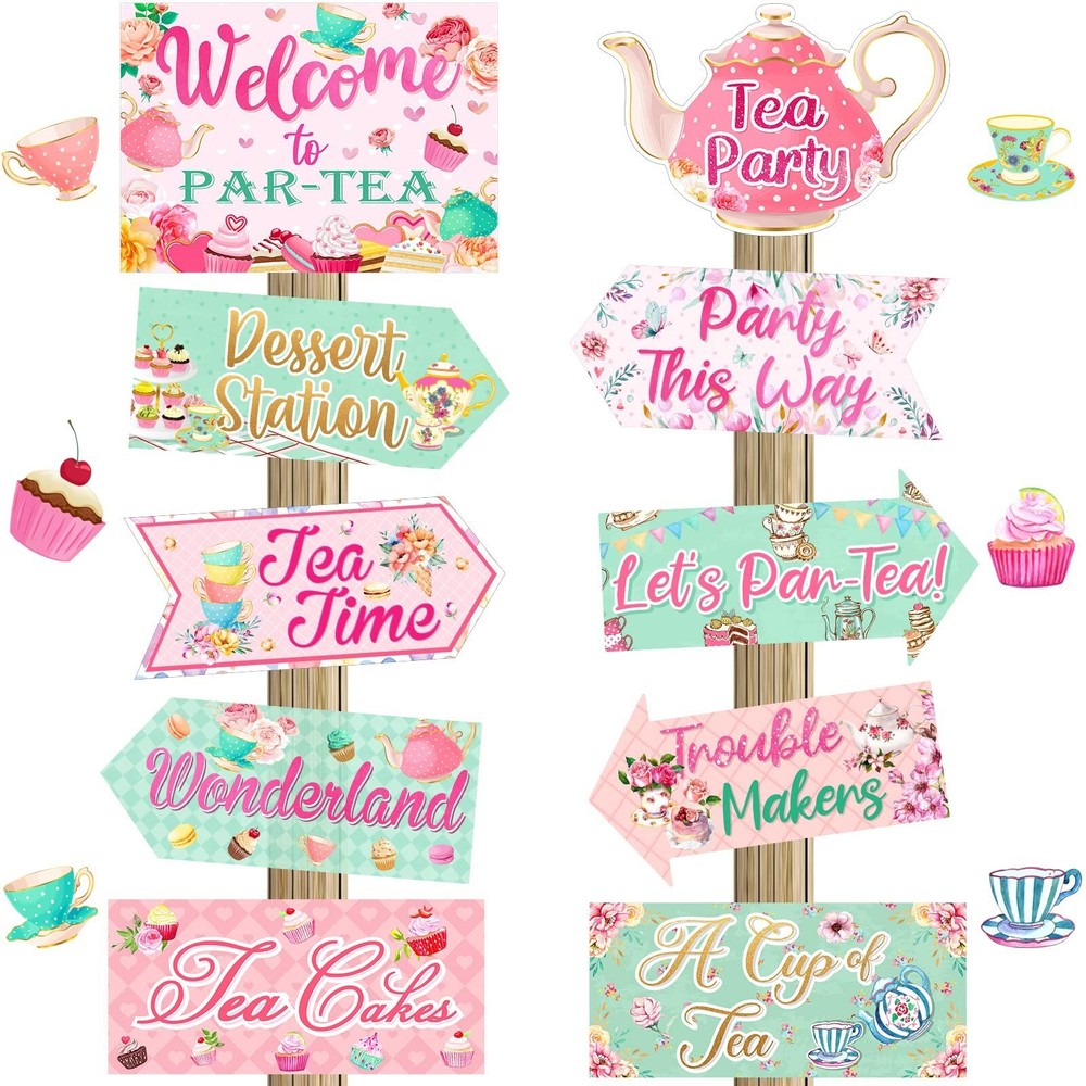 20 Pieces Floral Tea Party Sign Decorations Directional Cardboard Yard Signs …