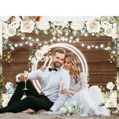 Mr and Mrs Backdrop White Rose Floral Wooden Wall Glitter Lights 7x5Ft S4