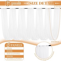 6 Panels Ceiling Drapes for Wedding 60″W x 360″L (Pack of 6), White