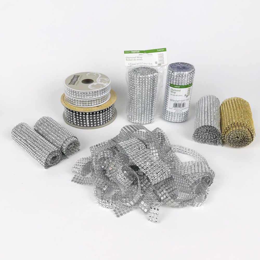 Crystal Diamond Ribbon Wrap Wedding Home Cake Crafts Decor Silver Gold BIG LOT