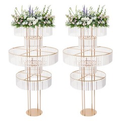 2 PCS 5-Tier Wedding Flower Stand, Gold Iron Acrylic Display Rack, Party Decor