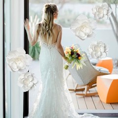 White Paper Flowers Artificial 3D Wall Décor Wedding Birthday Bridal Baby