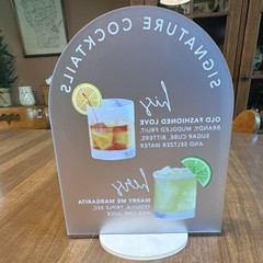 His & Hers Signature Cocktails Wedding Acrylic Arch Sign Set w/ Stand, 2pc