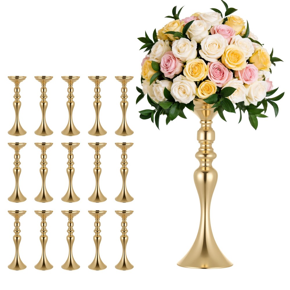 VEVOR 16 PCS Wedding Flower Vase 15in Tall Crystal Table Centerpieces Gold