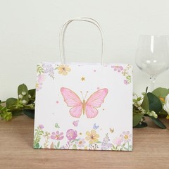 12 Pink White Glitter Butterfly Paper Gift Bags with Handles Wedding Party