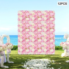12 PCS Artificial 3D Flower Wall Panel Wedding Backdrop Wall Decor Pink 15*15 In