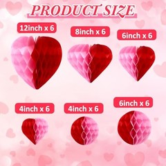36 Pcs Valentine Heart Honeycomb Decorations Pom Poms Pink Red Combination