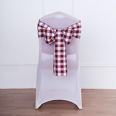 10 Burgundy on White Gingham Buffalo Plaid Polyester CHAIR SASHES Decorations