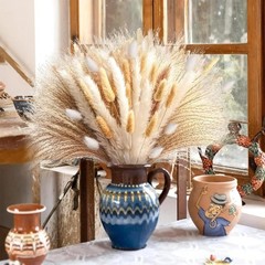 200PCS Natural Dried Pampas Grass Decor – 17″ Fluffy Pampas Grass Bouquet – B…