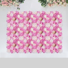12PCS Artificial 3D Flower Wall Panel Wedding Backdrop Wall Decor Pink 15*15in