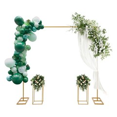Gold Wedding Arch Kit 6.56ft With 2 Flower Stands Heavy Duty Balloon Backdrop