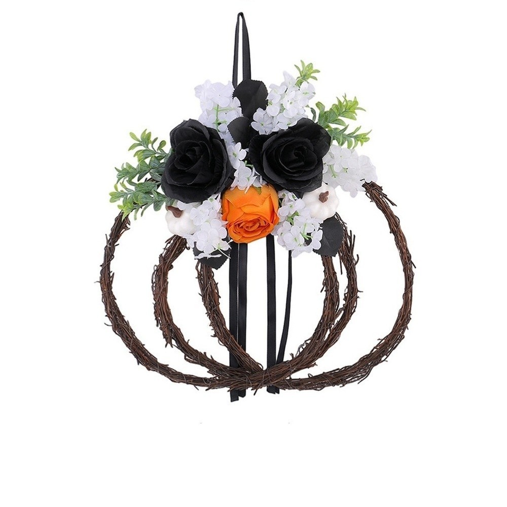 Fabric Plastic Rattan Pumpkin Floral Hanging Ornament for Seasonal Decor