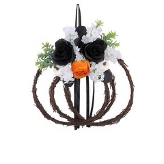 Fabric Plastic Rattan Pumpkin Floral Hanging Ornament for Seasonal Decor