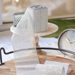 HUJI Diamond Silver Rhinestone Mesh Ribbon Wrap for Wedding Cake Party Supplies