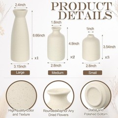 Ceric Vase Set of 6 with 100 Pcs Dried Ppas Grass Flowers,