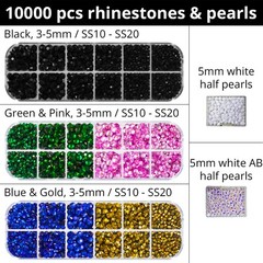 Hot 3mm 4mm 5mm SS10 SS20 SS30, Hotfix tool + 10000 hotfix gems and pearls