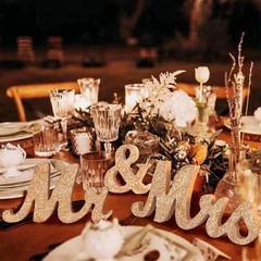 Rose Gold Wooden Mr & Mrs Signs & Just Married Banner Wedding Decorations