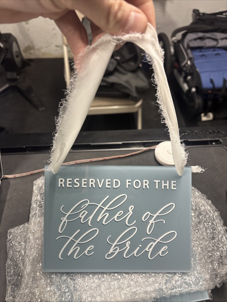 Set of 4 Wedding “Reserved” Signs – Light Blue Polycarbonate With White Ribbon
