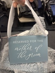 Set of 4 Wedding “Reserved” Signs – Light Blue Polycarbonate With White Ribbon