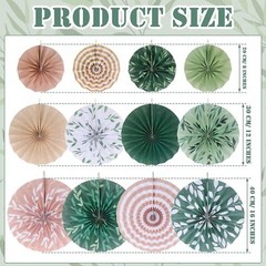 Thenshop 12 Pcs Green Hanging Paper Fans Decoration Wedding Boho Leaf Style
