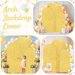 ROMANKAS Gold Wedding Arch Cover Set of 3 Arch Backdrop Cover 4&5&6ft Glitter